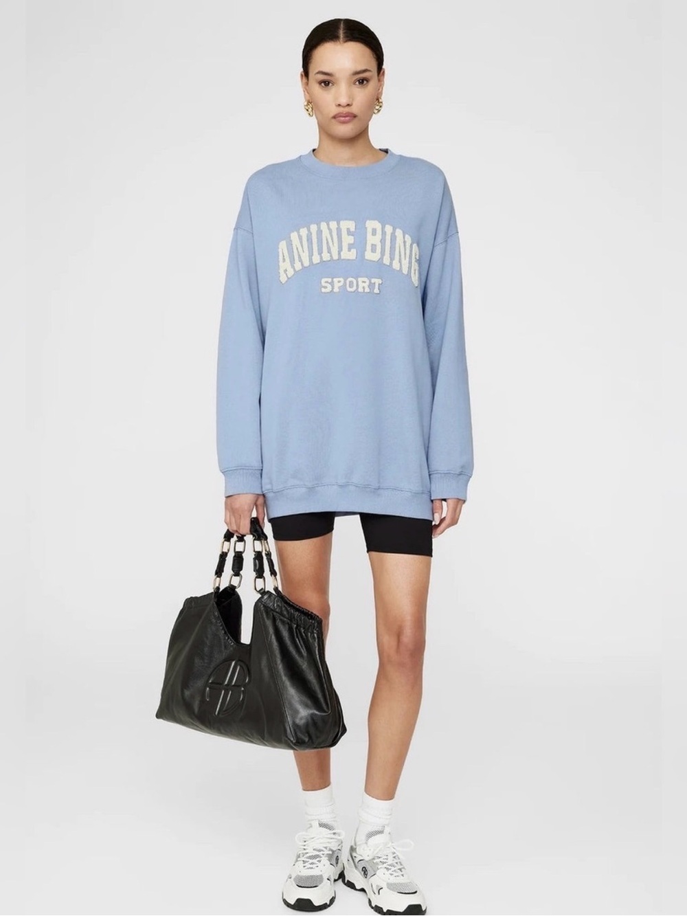 Anine Bing Oversized Tyler Crewneck Sweatshirt in Powder Blue Size Small